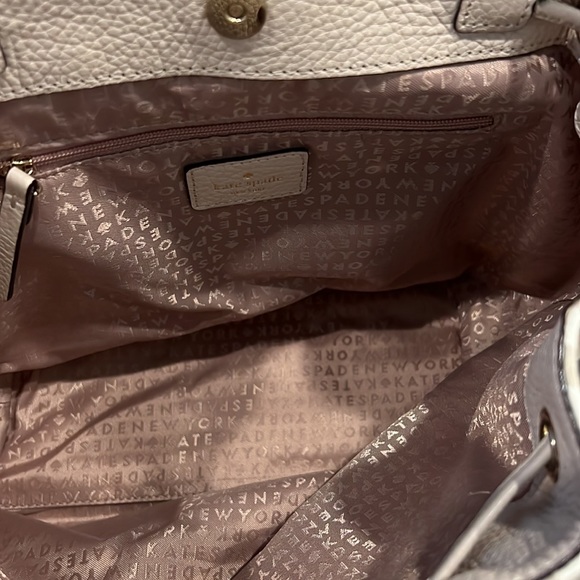 Kate Spade White and Beige Striped Back Pack with draw string close main image 8